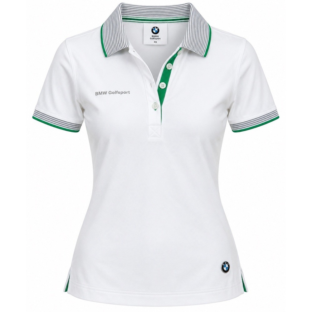 BMW Golfsport Womens Polo XS White Green Golf Shirt Made Portugal